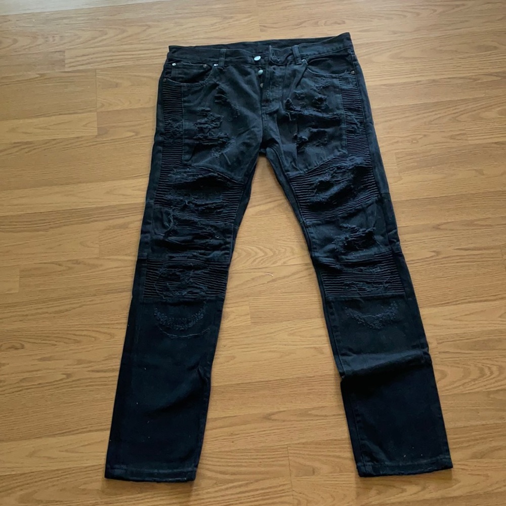 DOPE.com, size 34 black distressed jeans.